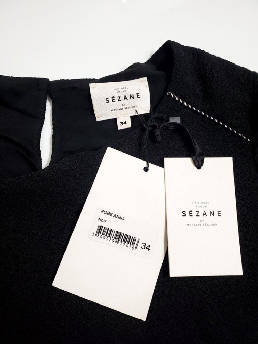 Sezane Womens Anna Mini Dress Black Size 34 US 2 Drop Waist Pockets 3/4 Sleeves - Picture 6 of 14